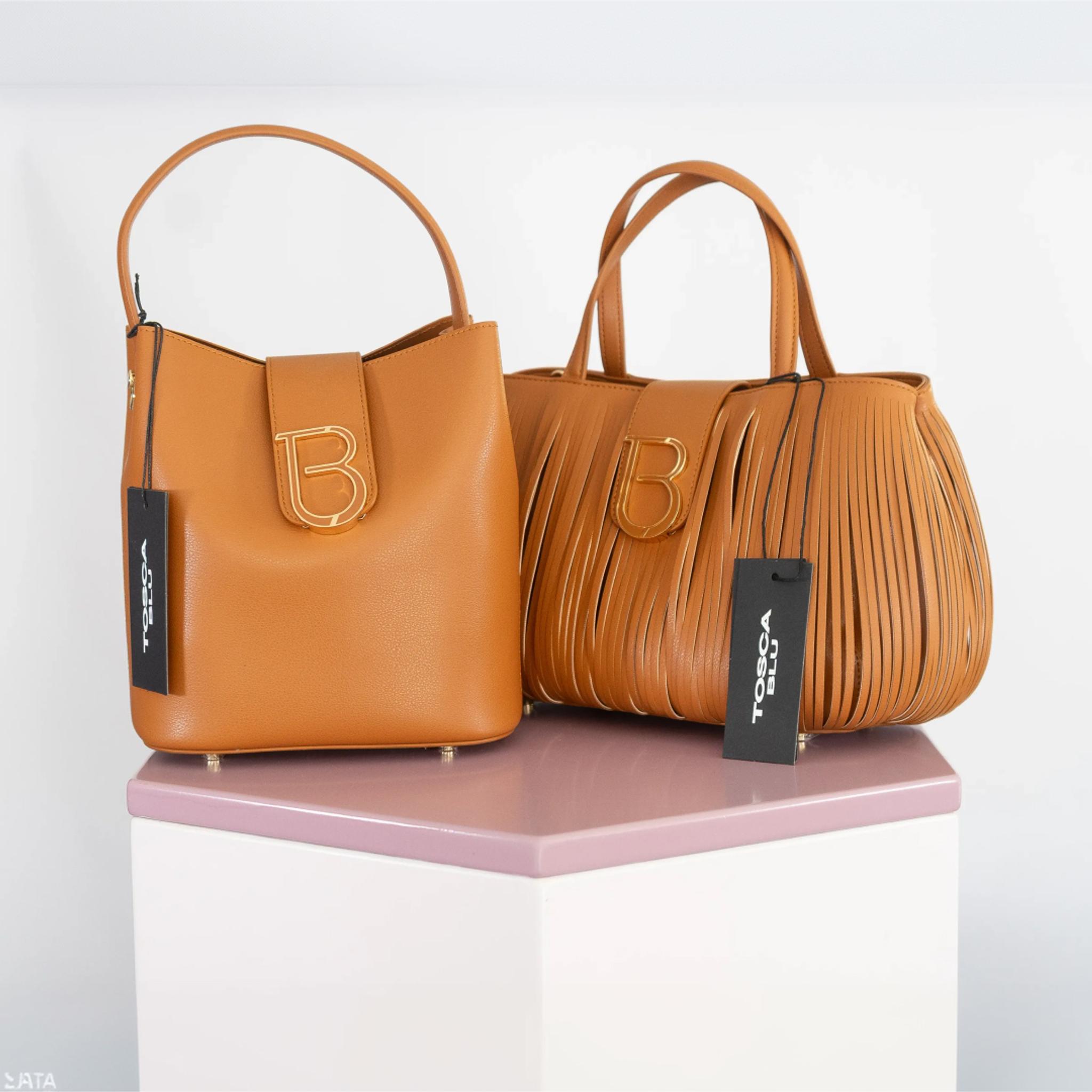 Borsa secchiello Tosca Blu in tela cuoio