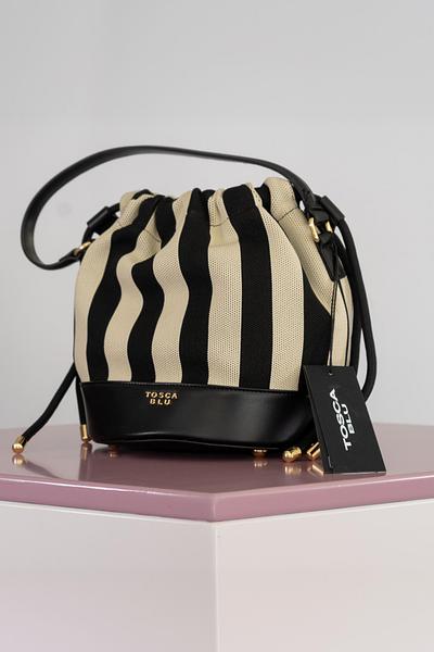 Borsa secchiello Tosca Blu in tela bianca e nera