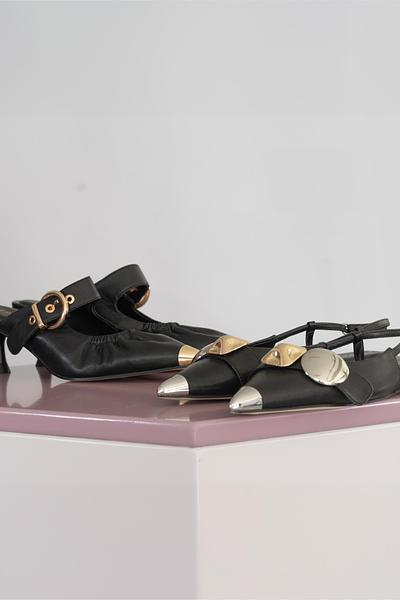 Slingback bassa Apepazza in pelle con rip in acciaio