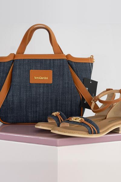 Sandali Nero Giardini in Pelle e Tela Jeans